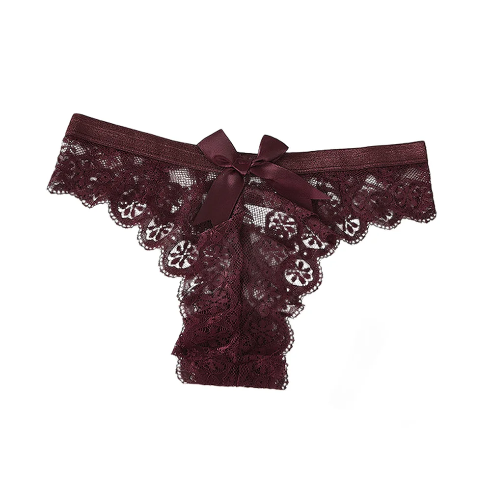 Stylish Womens Thong Panties Lace Low Rise Lingeries Femme Ultra Hot Bowknot Briefs Comfortable Trunks Breathable Nylon Bikini