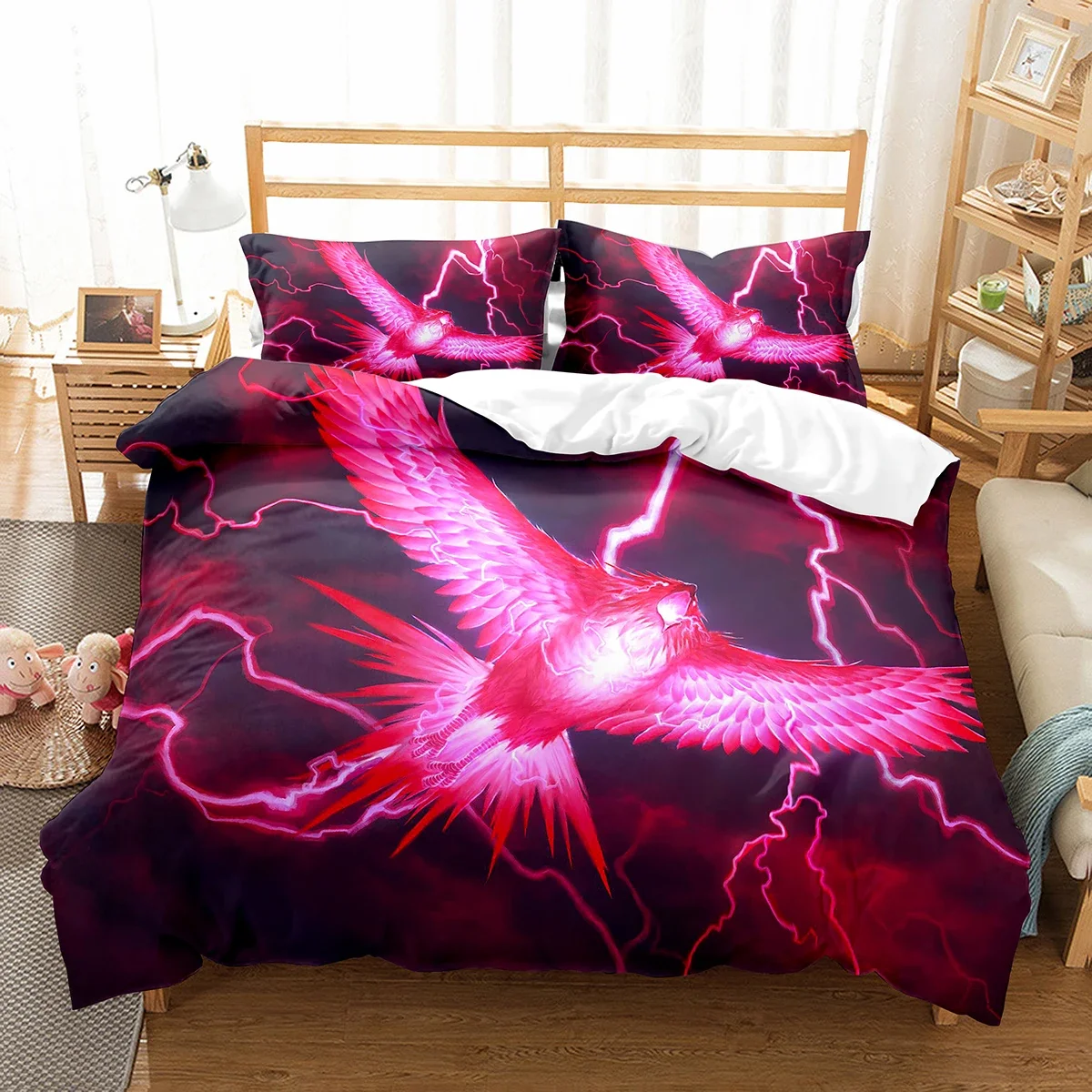 

Phoenix Duvet Cover Set King Queen Size For Kids Boy Girls Bedding Set Yellow Animals Pattern Polyester Quilt Cover With Zipper