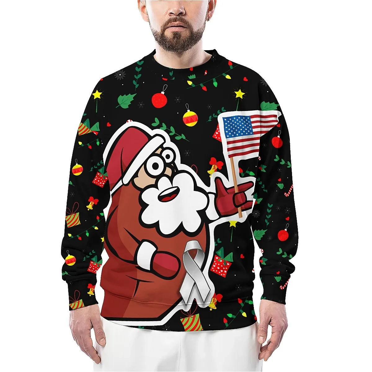 

LIASOSO Christmas Funny 3D Print Long Sleeve Crew Neck Sweatshirt Couples Editio, Classic Red /Green Unisex for Holiday Parties