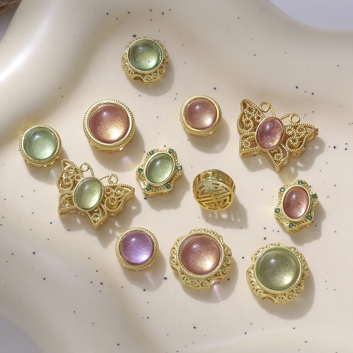 5 Pieces of Copper Gold-plated Green Moonstone Spacer Beads DIY Pearl Bracelet Necklace Hand String Jewelry Accessorie Wholesale