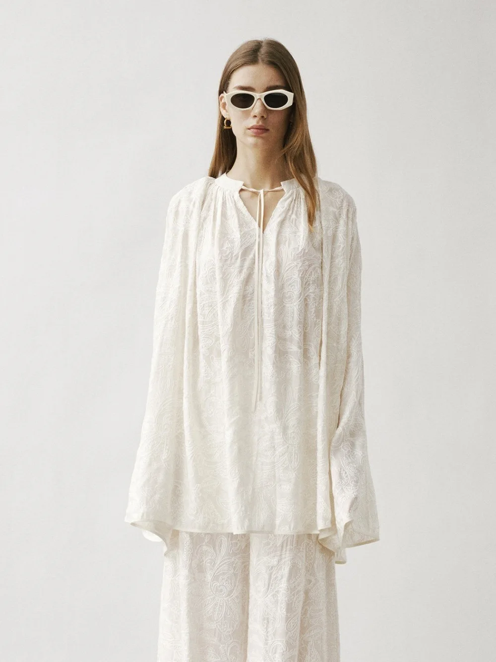 Maxdutti French Countryside 80%Viscose 20%Polyester Loose Jacquard Long Sleeved Shirt For Women Blouse Minimalist Woman Clothing