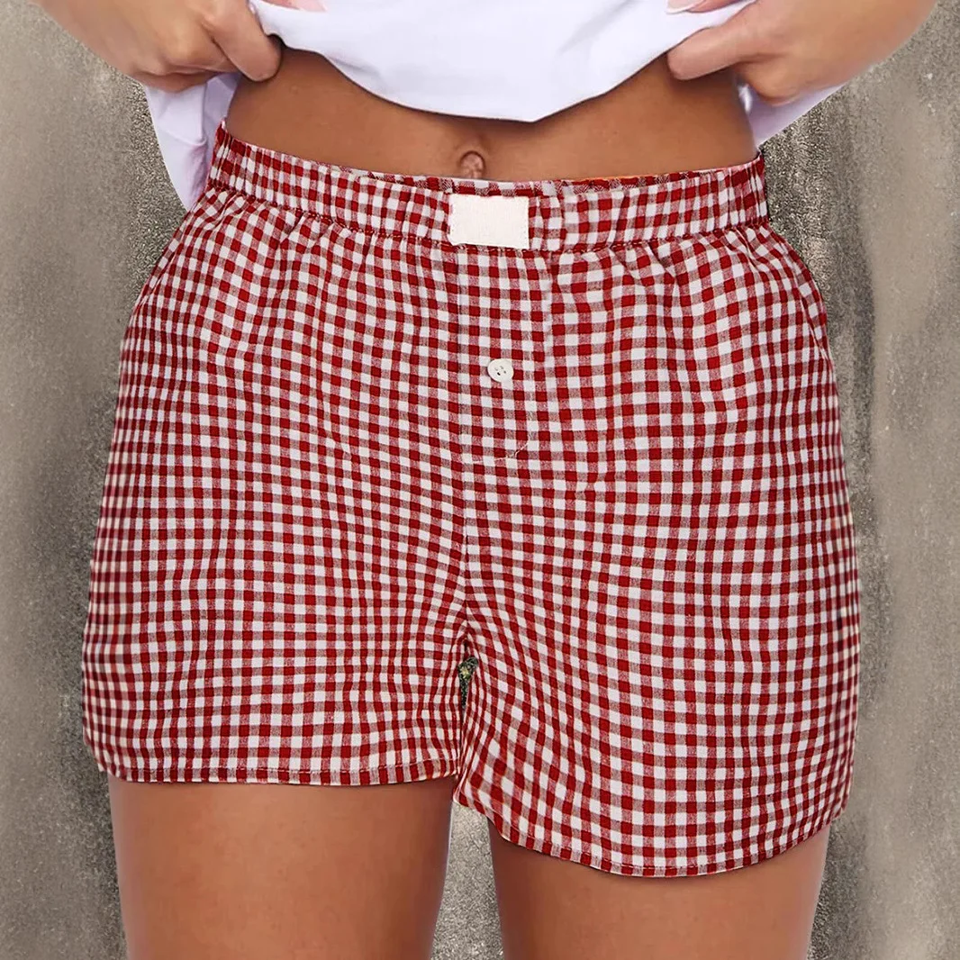 

Women's Summer High Waist Wide Leg Shorts, Casual Comfortable Retro Checkered Print Loose Fit Beach Shorts for Women