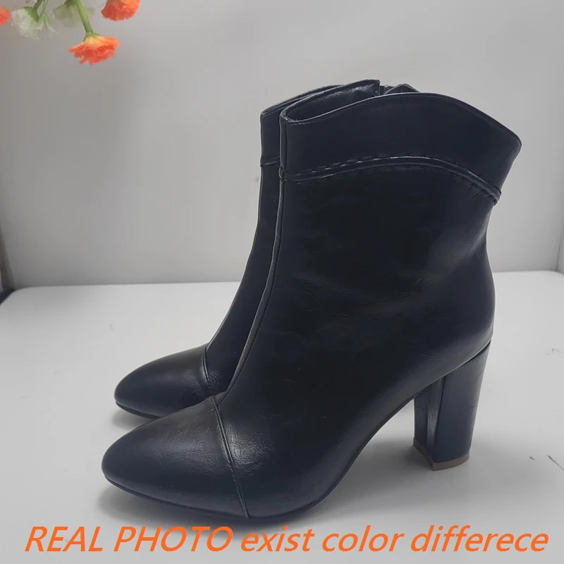 

SIMLOVEYO Women Ankle Boots Pointed Toe Chunky Heels 8.5cm Big Size 45 46 47 Office Ladies Splice Dating Booties Classic Sale on