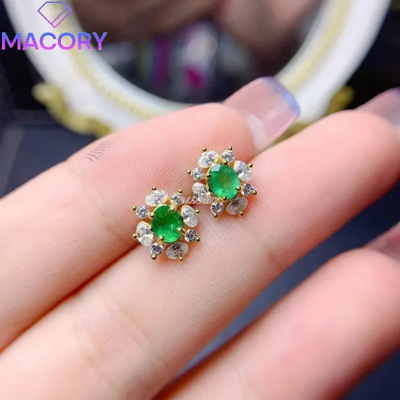 

Natural Emerald Earrings 925 Sterling Silver Ladies Valentine's Day Christmas Anniversary Gift Fine Jewelry 4*5mm Gemstones