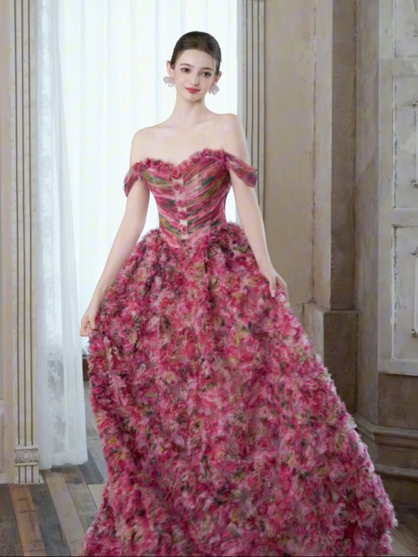 Vestido de noche elegante con hombros descubiertos, con cordones en la espalda, tren de barrido, vestidos de fiesta