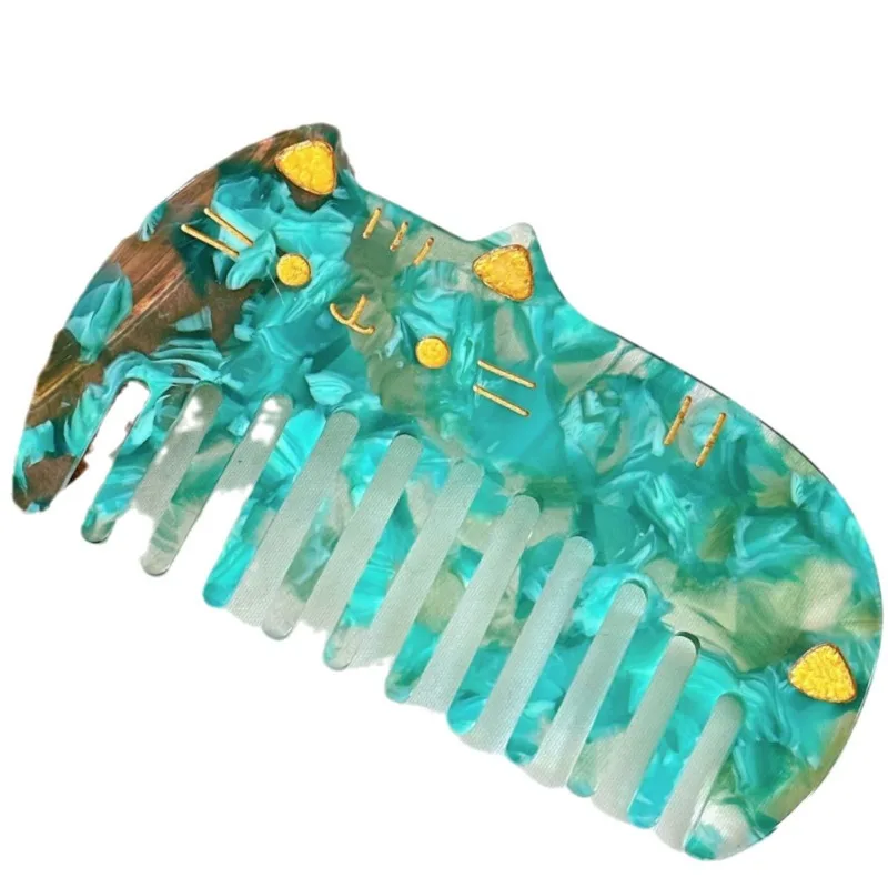 Korean Acetic Acid Wide Tooth Hair Comb Retro Cute Cat Comb Portable Wash Leopard Print Anti-static Hair Comb