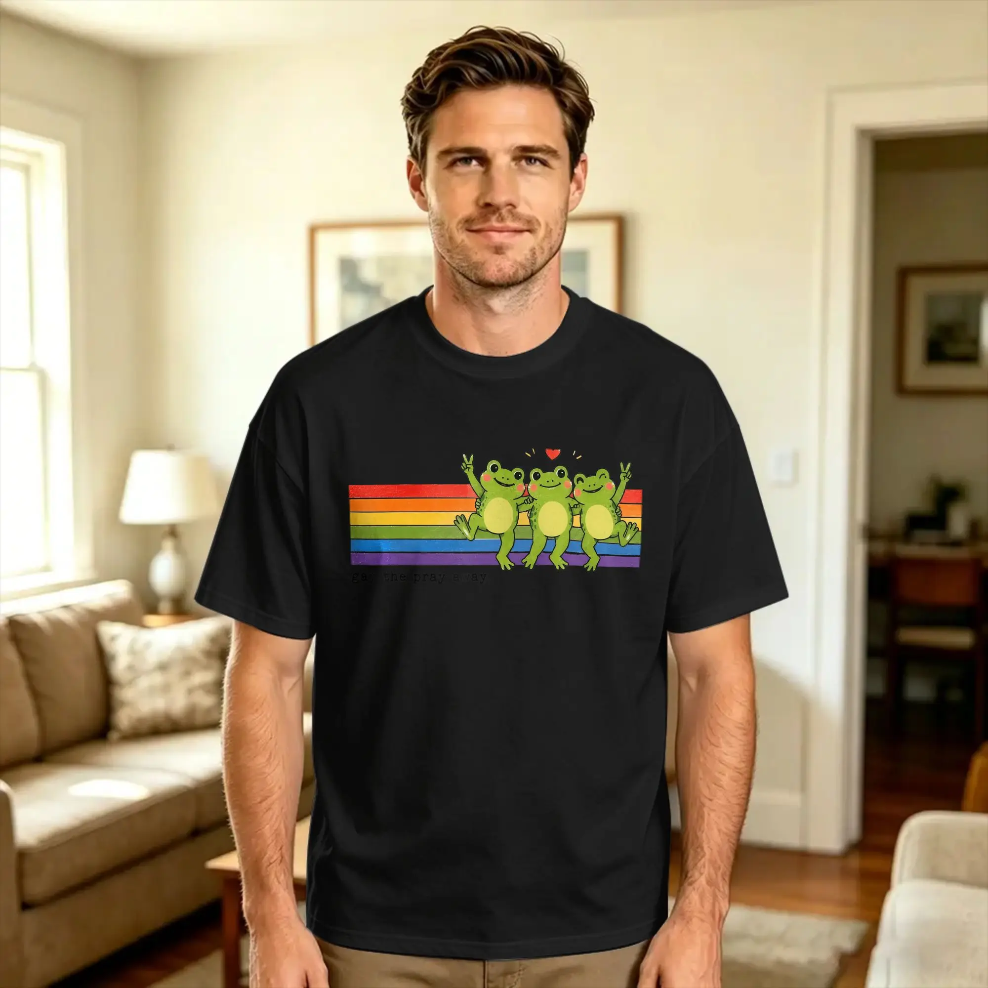 Men's Gay the Pray Away Frogs LGBT Pride Rainbow LGBTQ T Shirts  100% Cotton Tees Summer Streetwear Short Sleeves T-Shirt O Neck