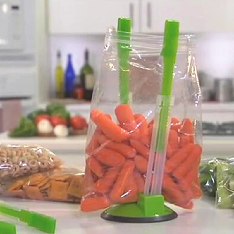 Soporte de bolsa de almacenamiento antideslizante ajustable, Clip de bolsa, manos libres, plástico, estante holgado, Sandwichs, estante de bolsa, Gadget de cocina