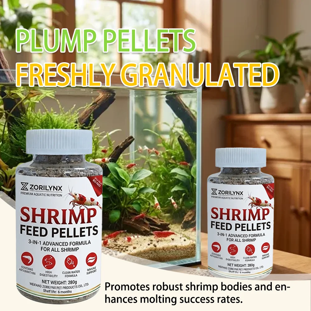 280g Garnelenfutter-Pellets mit Astaxanthin 3-in-1 Premium Aquatische Nahrung für Kristallrote Garnelen Zwerggarnelen ZORILYNX