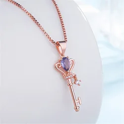 Natural Crystal Key Pendant Necklace Vintage Real Jewelry Charm Talismans Rose Gold Plated Amulet Carved Gemstone Stone Luxury
