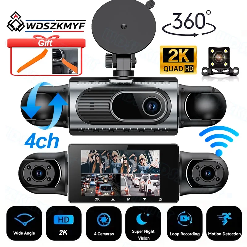 2K 4 Channel Dash Cam Car Video Recorder Black Box Night Vision 24/7 Parking Monitor G-Sensor Loop Recording car accessories