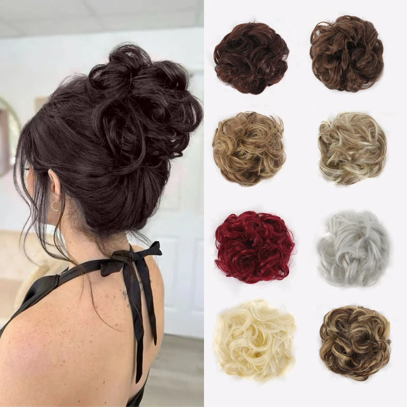 

Synthetic Claw Messy Chignon Hair Bun Wavy Curly Hair Bun Ponytail Extensions Scrunchie Hairpieces for Women daily party use