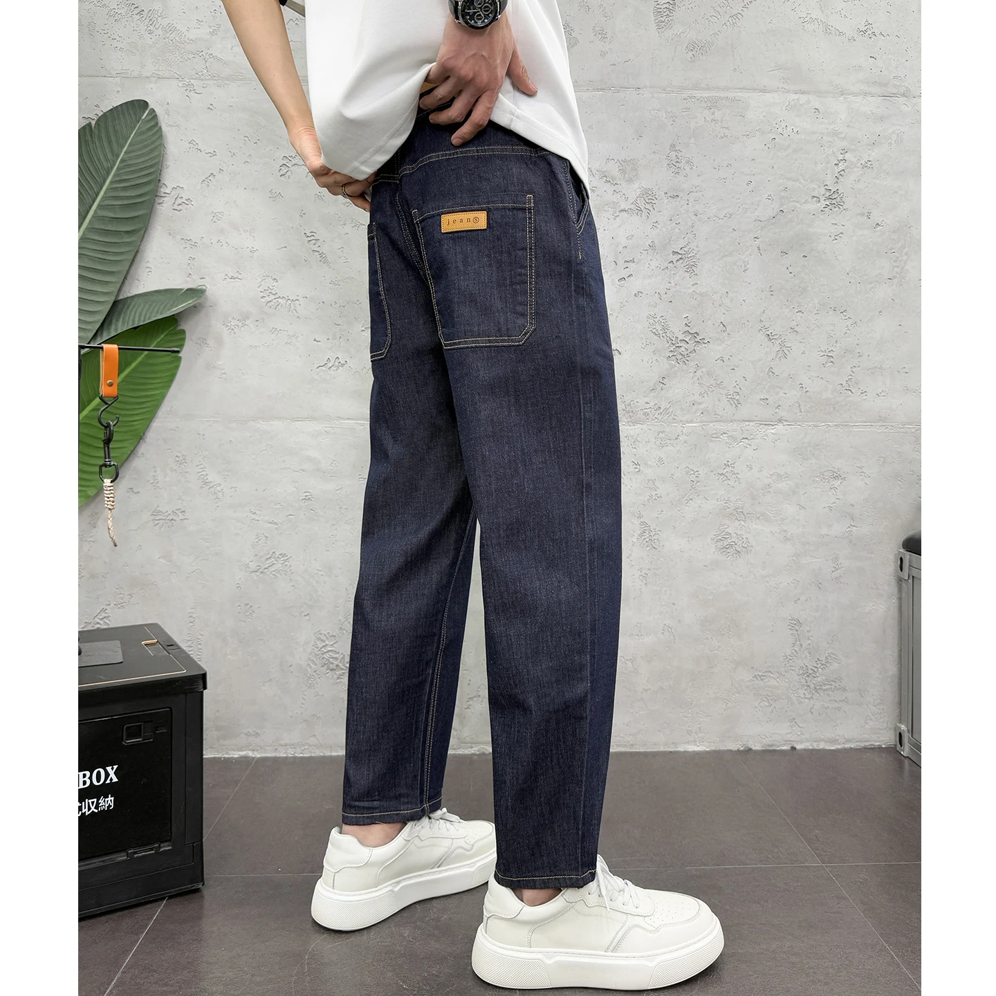 

Men's Straight Leg Blue Gray Y2K Drawstring Jeans Loose Wide Denim Casual Streetwear Male Baggy Stylish Harajuku Trousers
