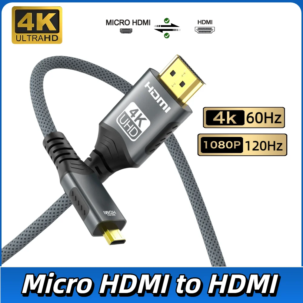 4K Micro HDMI-Compatible to HDMI 4K@60Hz 1080p@120Hz 18Gbps HDR ARC For Table Monitor Projector HD TV Sony  Nikon