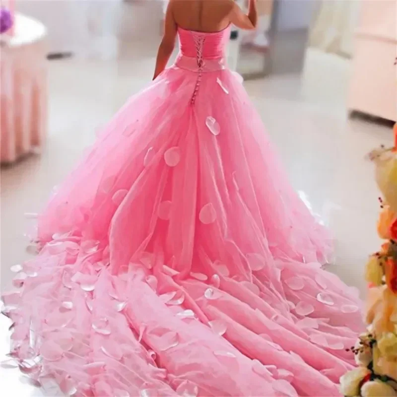 Vestidos de flores rosas para niñas, corpiño de encaje, vestido de graduación de princesa para boda, fiesta de cumpleaños, vestido de noche