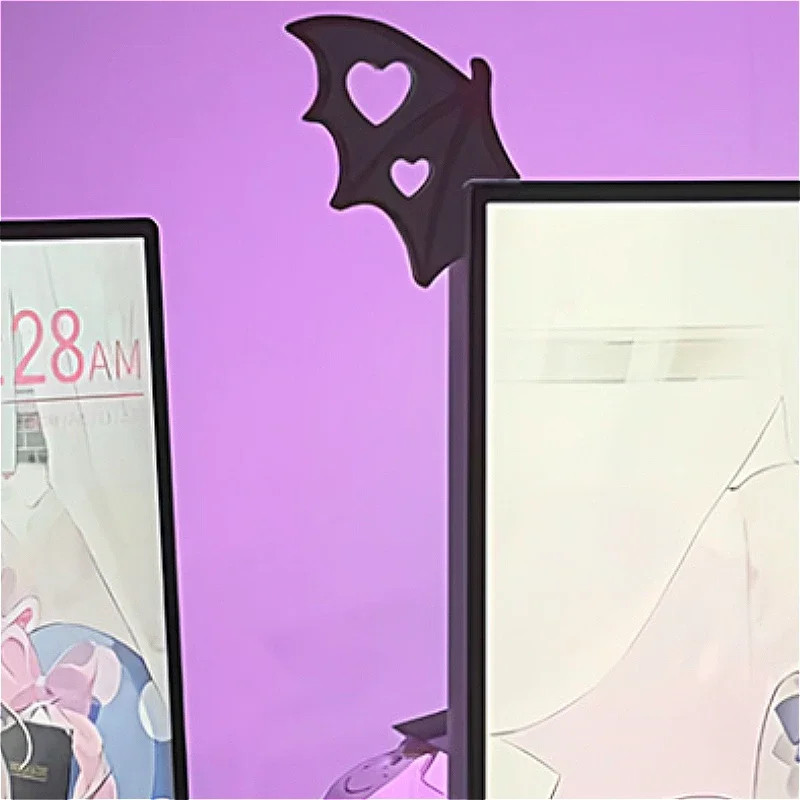 2Pcs Cute Little Devil Wings Monitor Frame Creative Aesthetic Desktop Kawaii Room Screen Side Decor for E-sports Setup Holiday