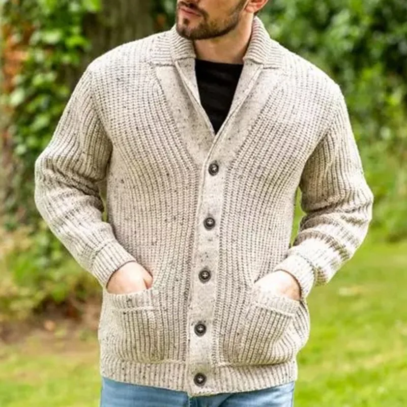 

2023 Mens Stand Collar Knitted Coat Long Sleeve Sweater Cardigan Jacket Solid Thick Warm Casual Cardigan Knitting Sweatercoat