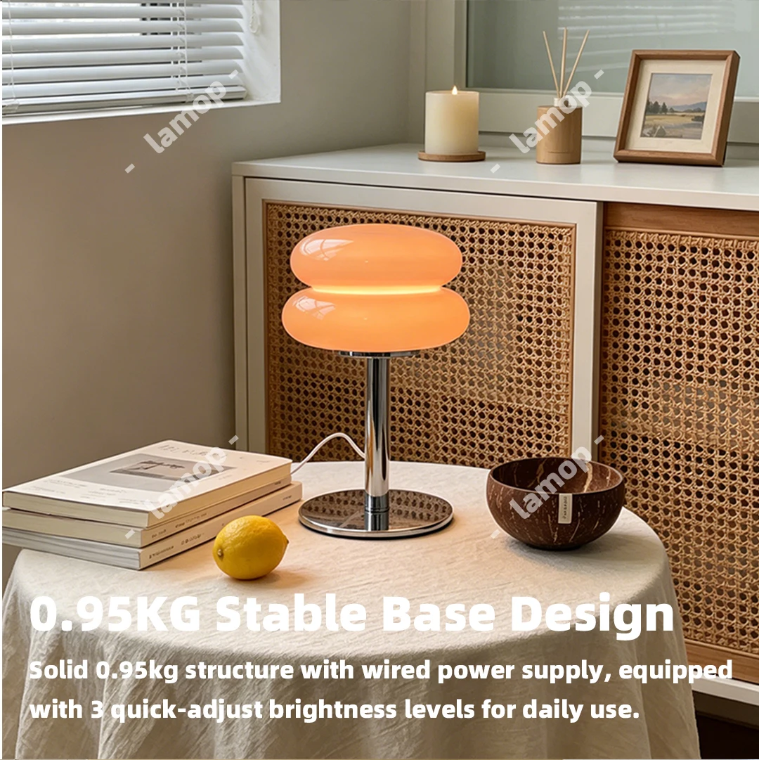 Double-layer Egg Tart Girly Ins-style Lamp Bauhaus Bedside Lamp, High-end Simple Ambient Vintage Lamp for Living Room & Bedroom