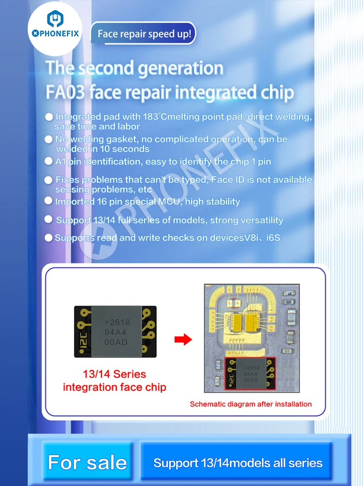 Chip de matriz de puntos Universal I2C FA02 / FA03 para IPhone X-14 Pro Max, reparación de celosía IC sin necesidad de transferir junta y condensador