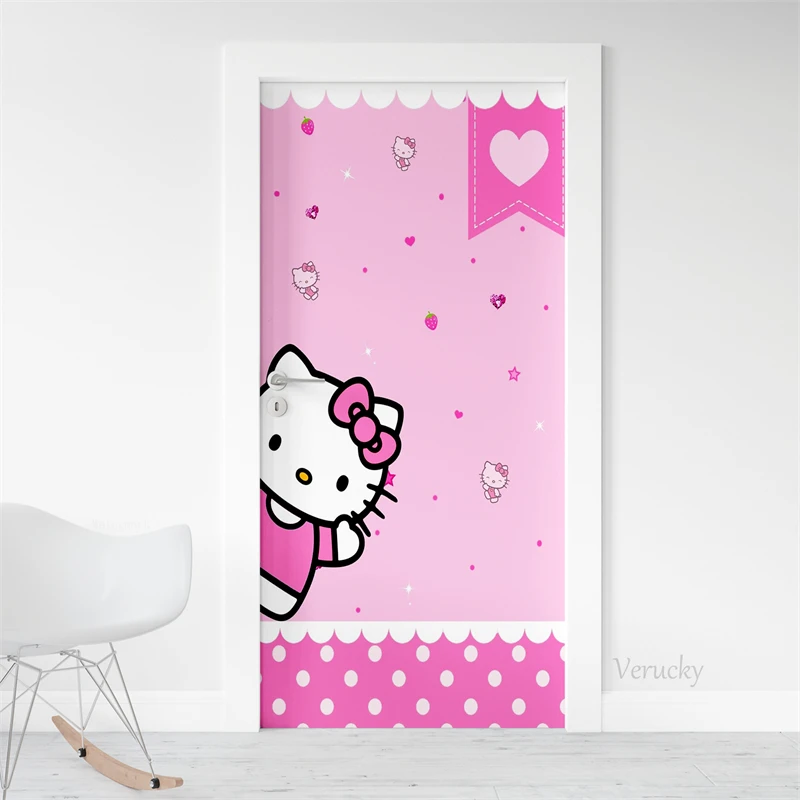 

Door Stickers Hello Kitty Pink Old Door Renovation Holiday Gift Cute Girls Room Decorating Children's Room Bedroom Door Decor