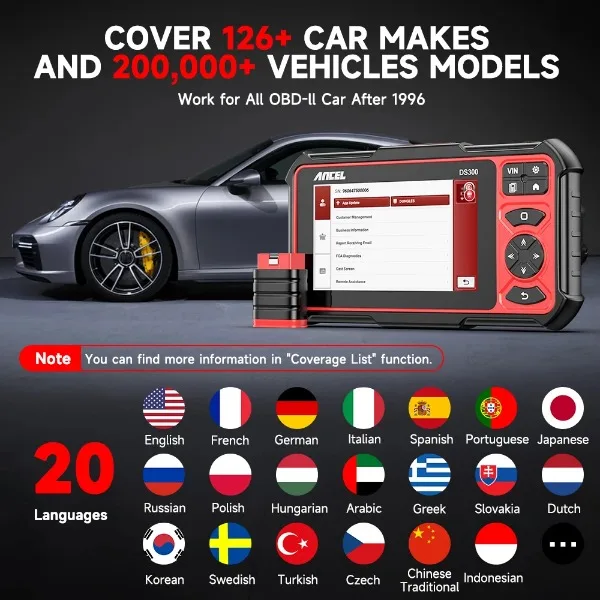 ANCEL DS300 ob d 2 الماسح الضوئي ob d2 أداة تشخيص السيارات ثنائية الاتجاه اختبار قارئ رمز المحرك IMMO مفتاح البرمجة أيضًا