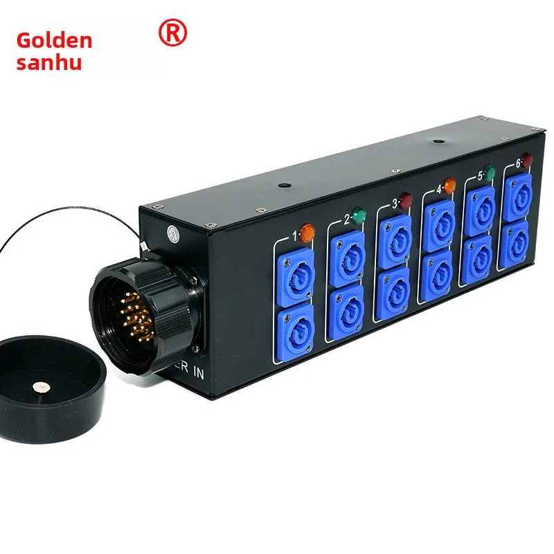 20A 6-way Powercon Stage Lighting Power Distribution Box with 19-pin Socapex Connector Made in China