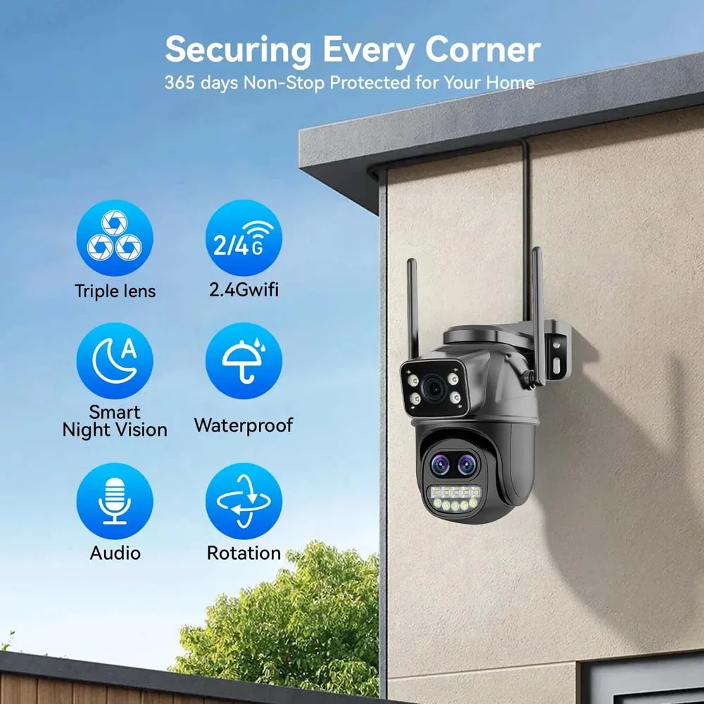 PEGATAH 4K 15MP Wifi Security Camera，PTZ Outdoor Dual Lens Dual Screen，10X Digital Zoom，AI Auto Tracking 8MP IP Camera O-Kam Pro