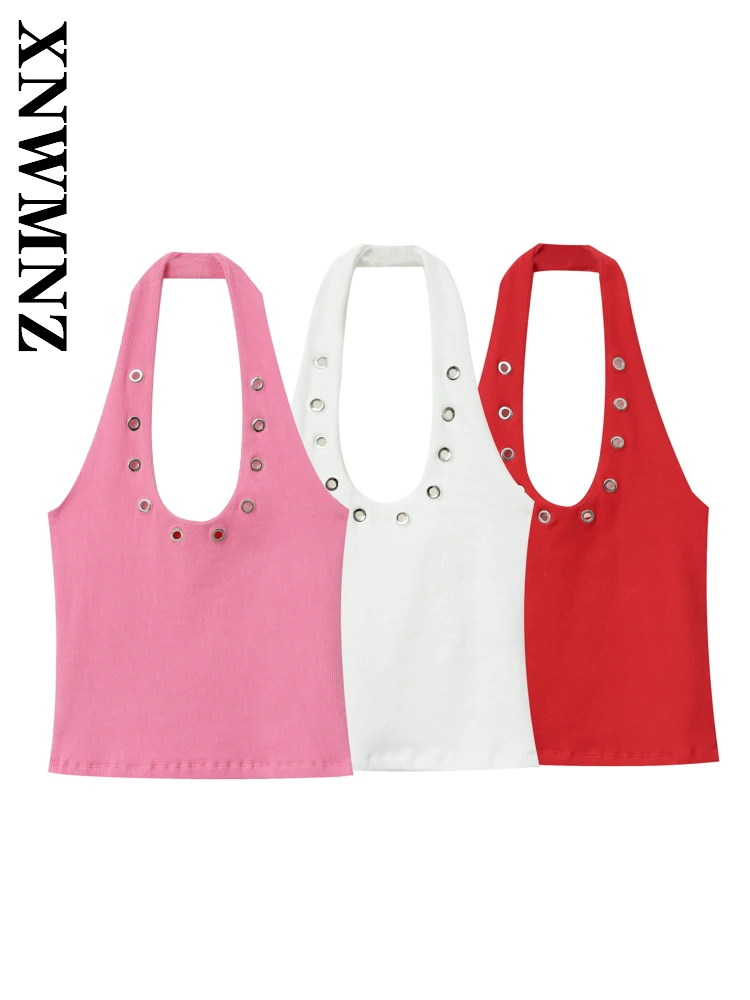 

XNWMNZ 2025 летняя новая женская одежда, простой шикарный жилет без рукавов с лямкой на шее и открытой спиной, вечерние женские топы, модный