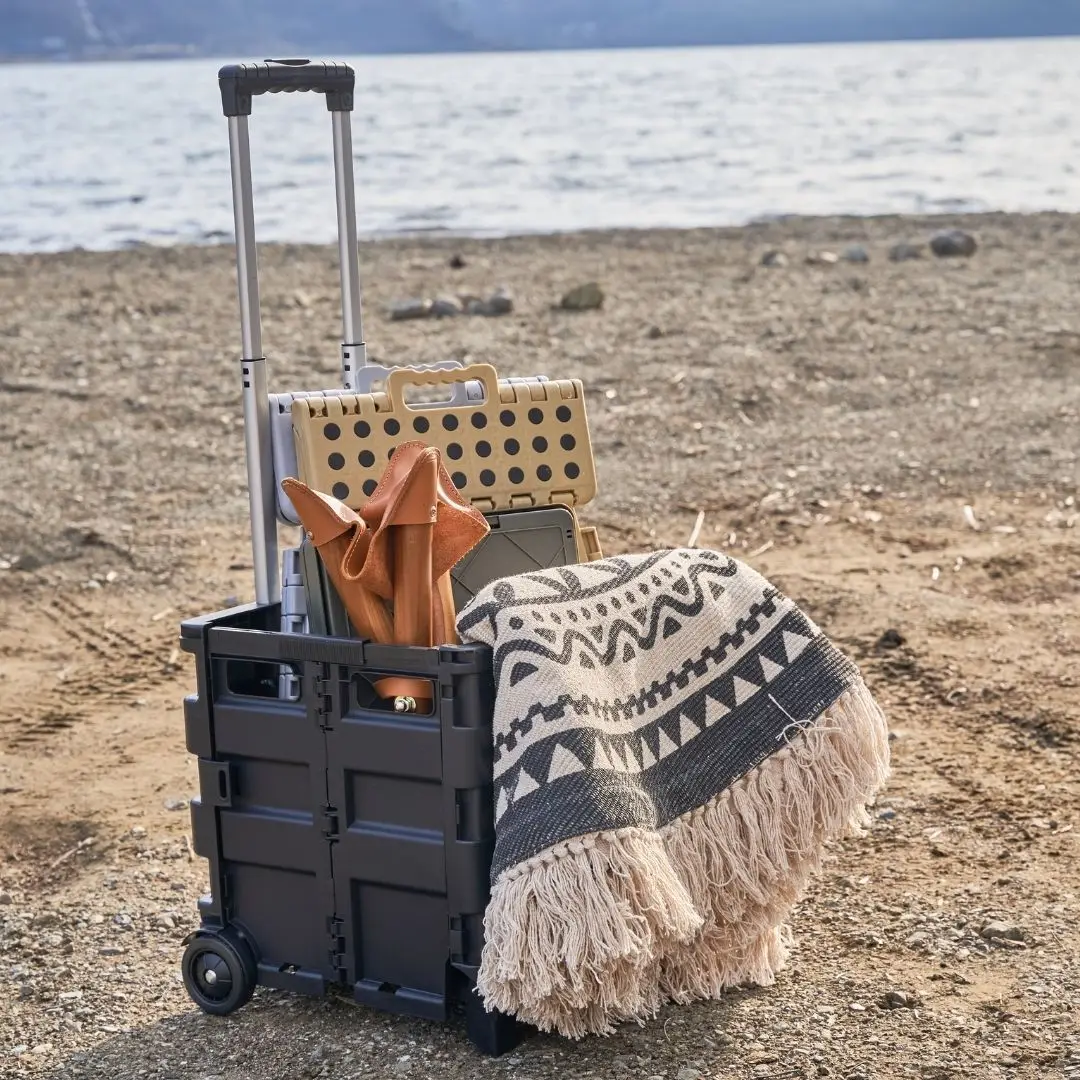 

Plastic trolley trunk outdoor trolley storage box camping trolley foldable shopping basket