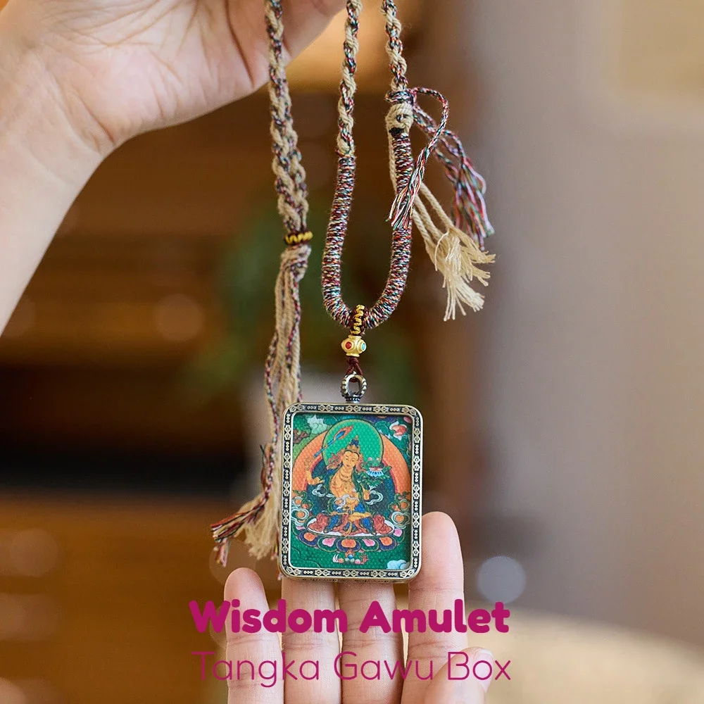 Tangka Gawu Box Pendant/Tibetan National Style Hand-painted Manjusri This Year Buddha Pendant Necklace /Male and Female Amulet