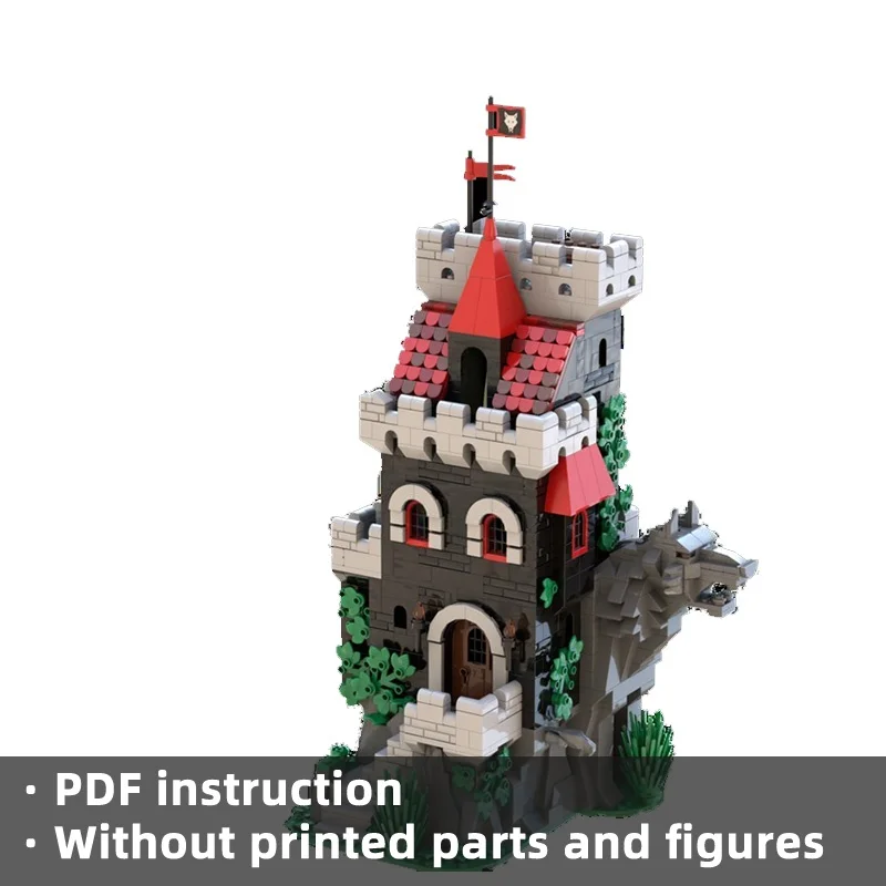 1402PCS MOC Medieval European Fortress Building Bricks, Ancient Wolf Rock Castle Modular Architecture Model Display