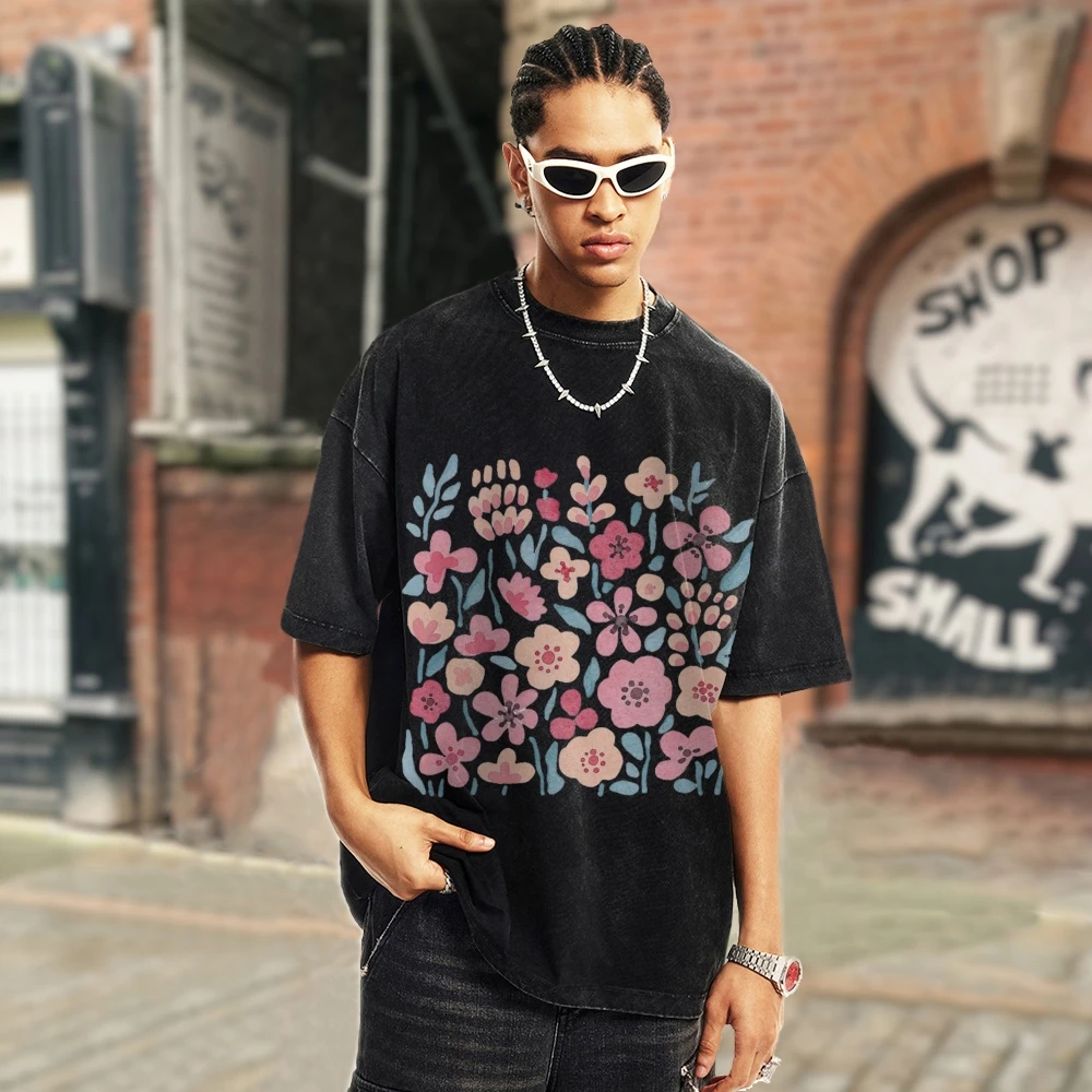 Y2K Ladies Tops Small Flower Print Short Sleeves 2000s Clothes 100% Cotton Graphic T-Shirts Overseas Expor Streetwear Summer