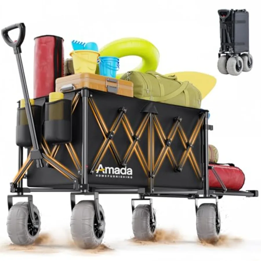 

Beach Wagon with Big Wheels for Sand 260L Ccity Heavy Duty All-Terrain Folding Wagon with Expandable Rear Durable Carbon Steel