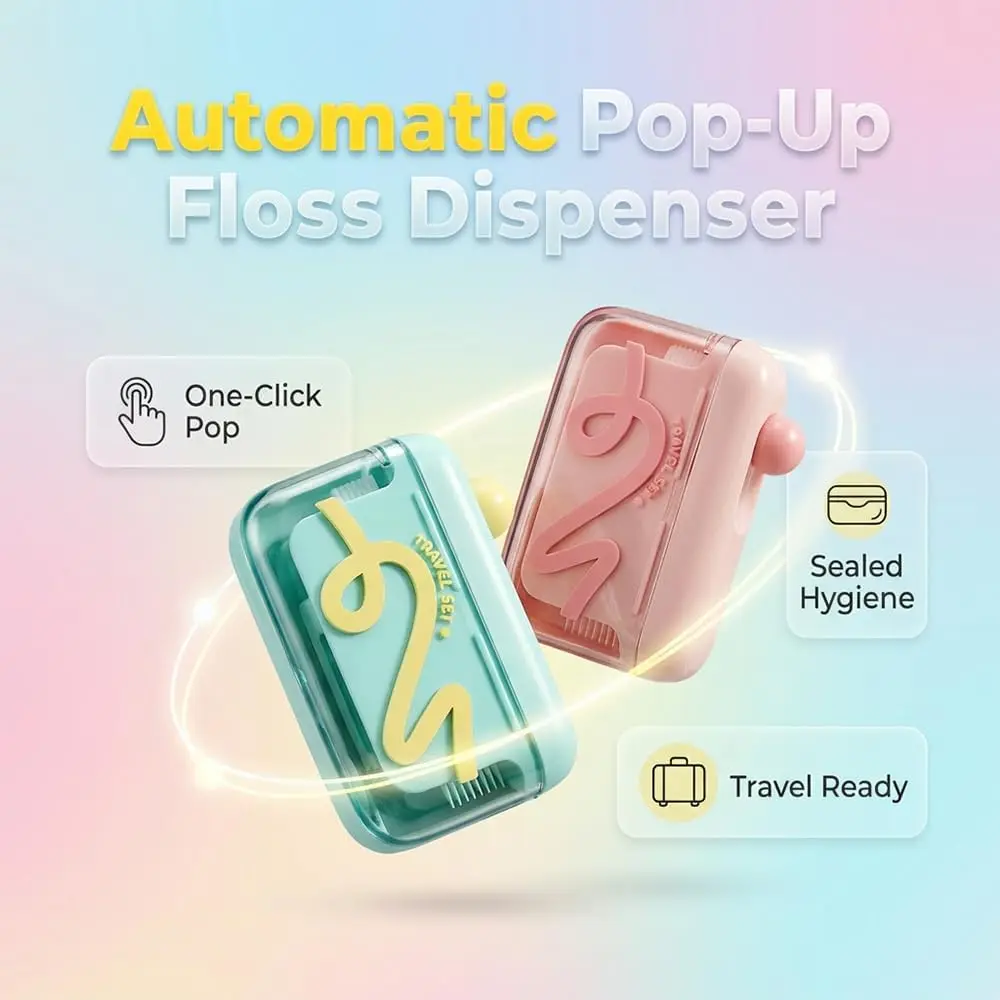 Automatic Pop-up Portable Floss Dispenser with 50 Pcs Dental Floss, Refillable for Home, Restaurant, and On-the-Go Oral Care
