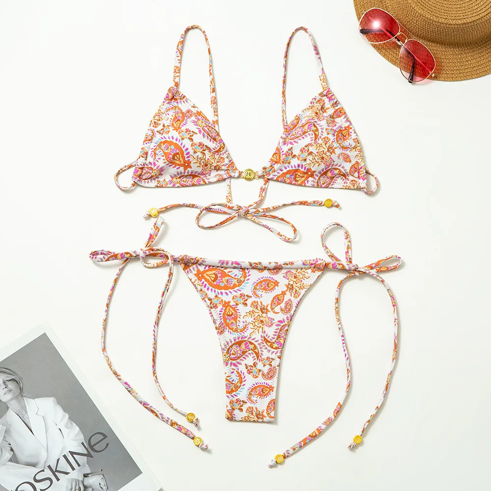 Ladies Floral Print Bikini Swimsuit Pure Desire Sexy Beachwear with Saes Nylon Material Sports/ Yoga/ Fitn/ Fans Goods