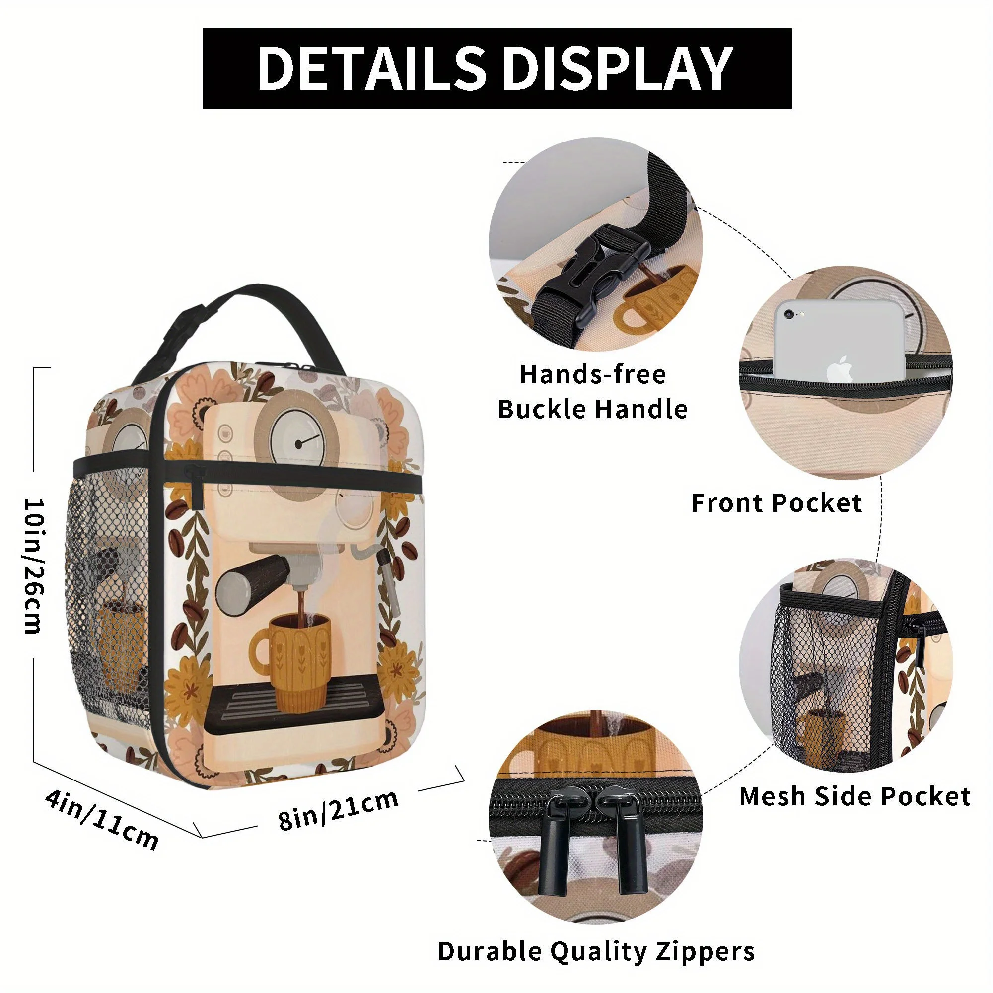 1pc Coffee Machine with Floral Design Printed Thermal Bag Insulation Bag Isolated Bags, No Food Contact