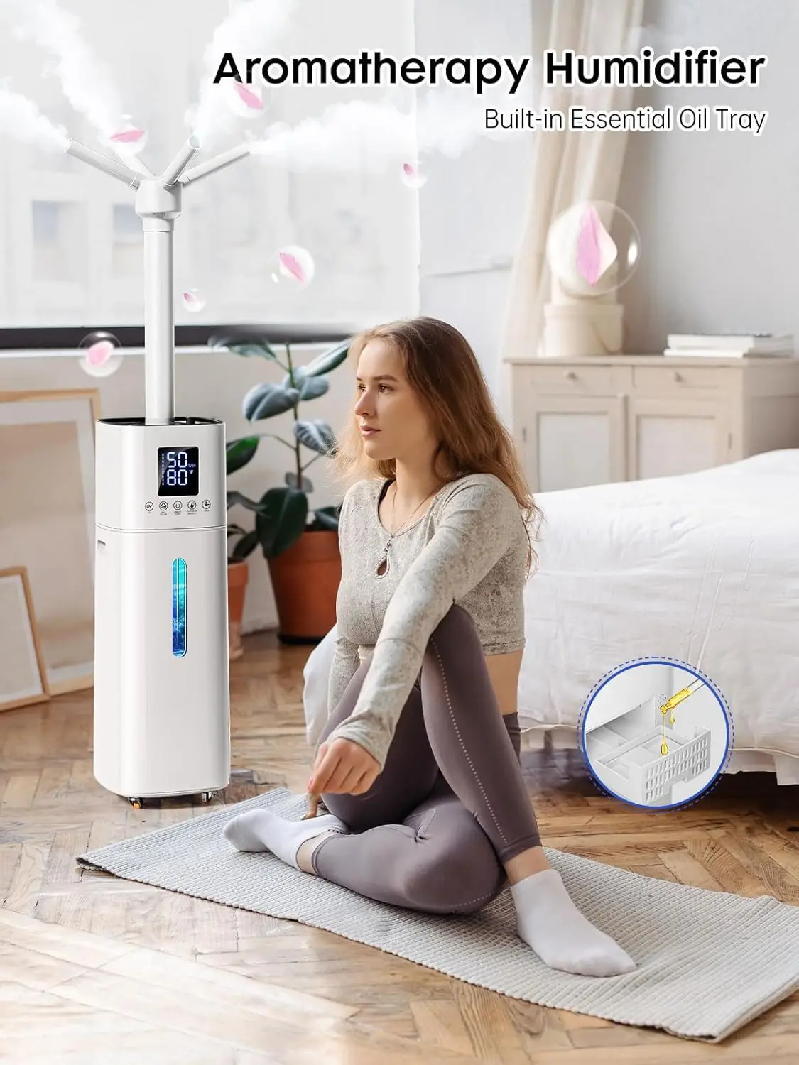 Humidifier Large Room, 600ml/h Misting, 72H Runtime, Top Fill, Humidifiers for Home, Easy to Move