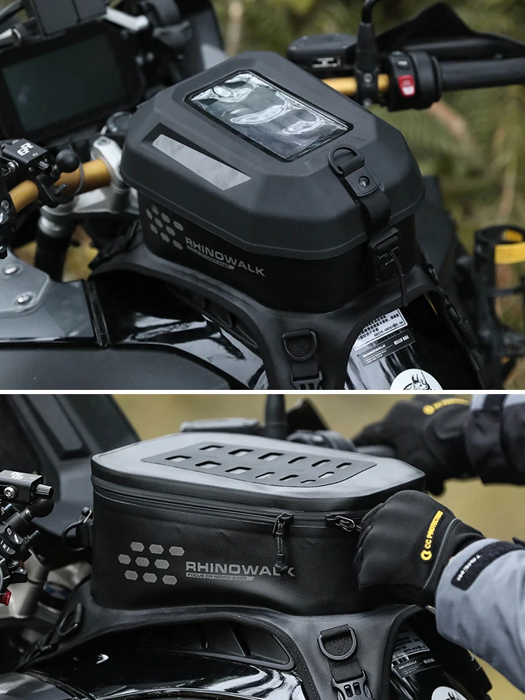 Rhinowalk Motorcycle Tank Bag 5.6L Waterproof Hard Shell  Touchscreen Phone Pocket Backpack for ADV Travel Camera Drone Storage