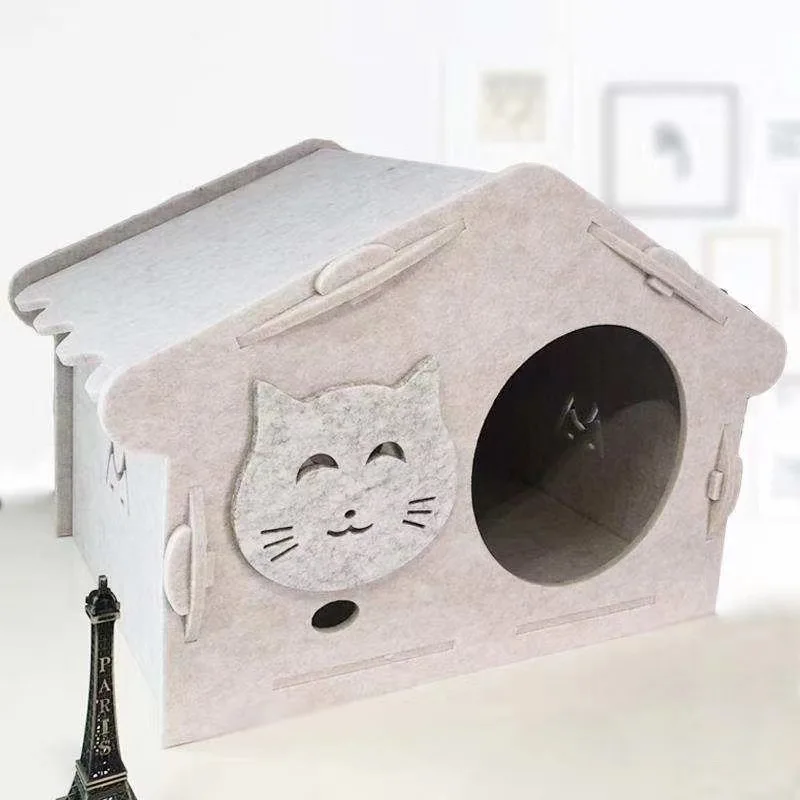 

Экологически чистый фетровый кошачий домик, гнездо для домашних животных, полиэфирное пластиковое волокно, устойчивое к царапинам, нетоксичное, всесезонное, для дома, вместимость 20 фунтов