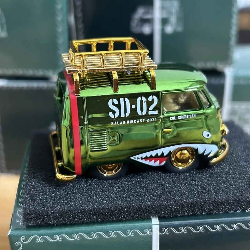 دييكاست نموذج سيارة 1/64 VW T1 الشمع القرع عربة سيارة ModeIShark الأخضر سيارة لعب المركبات لعب للأولاد