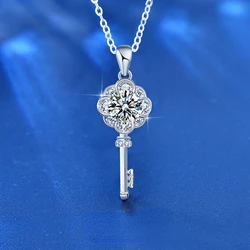 925 Sterling Silver Key Necklace Female 1 Carat Moissanite Diamond Clavicle Pendant Couple Jewelry