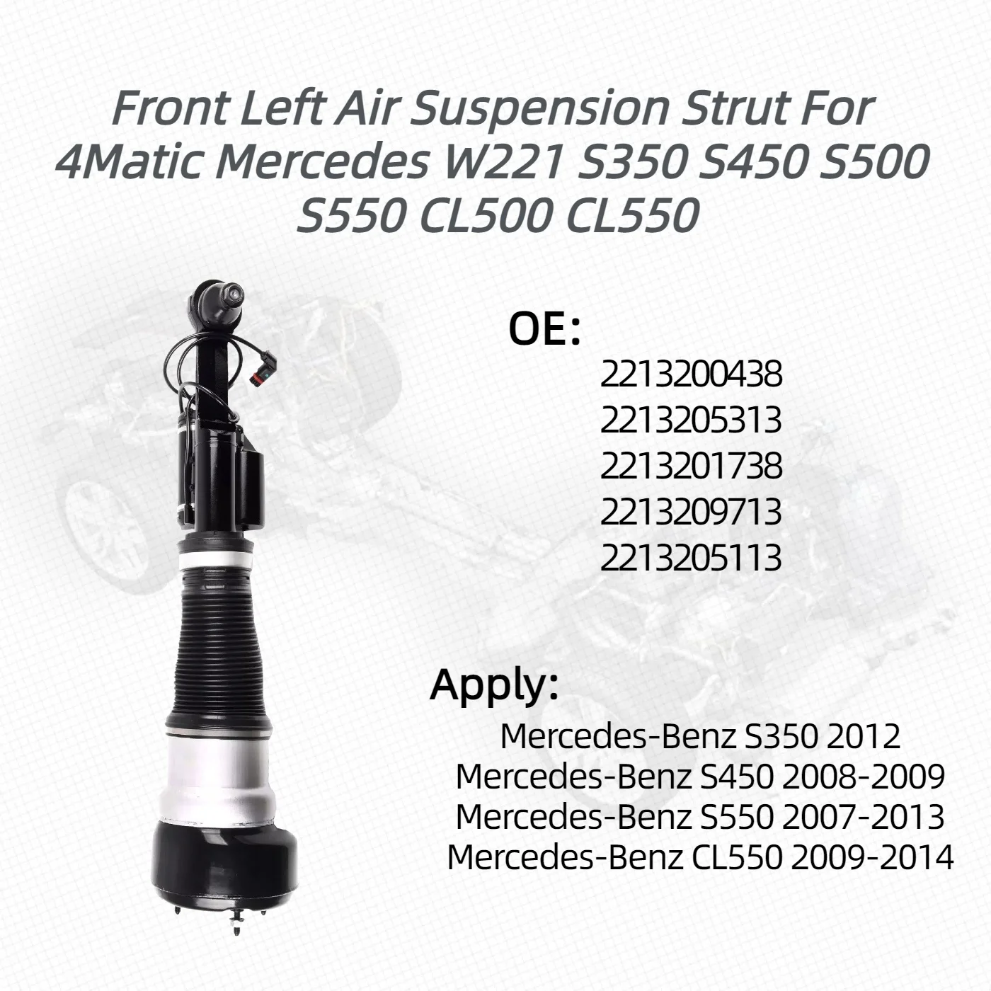 Pair For Front Right/Left Air Suspension Shock For 4Matic Mercedes Benz S Class W221 S350 S450 S500 S550 2213207413 2213200438