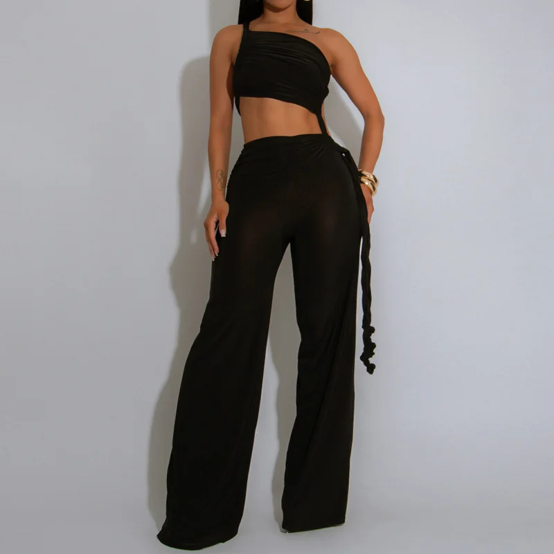 Slergiri feminino sexy clube ruched sem costas macacão 2025 verão recorte festa roupa moda cor sólida macacões de perna larga