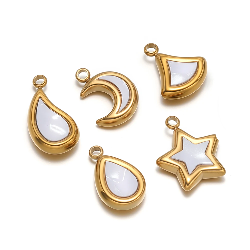 5 Stück Edelstahl Mond Stern Muschel Kleine Anhänger für Damen Halskette Armband Ohrringe DIY Schmuckherstellung – Detail 3