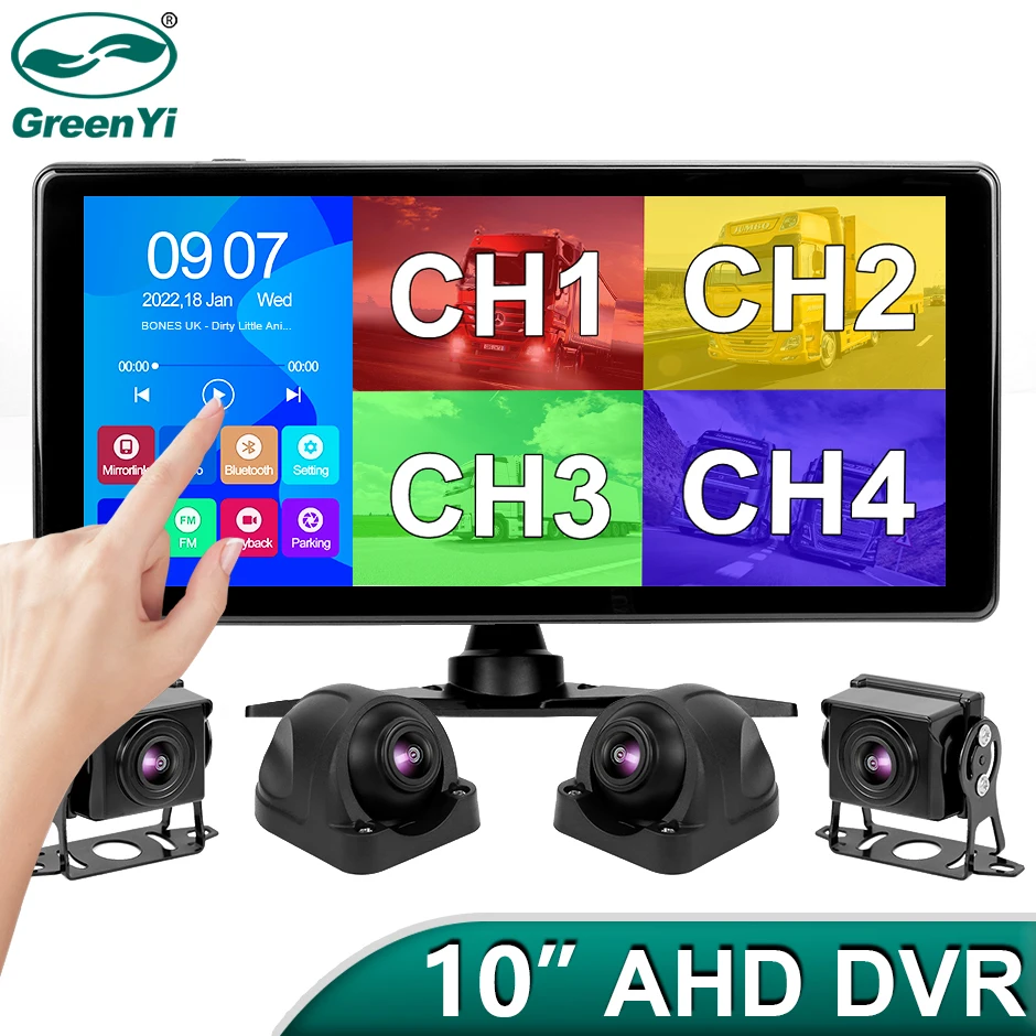 4ch b DVR ile Araç Güvenliği: GreenYi 10 AHD 4CH Monitor ile Gerçek Zamanlı İzleme ve Kayıt