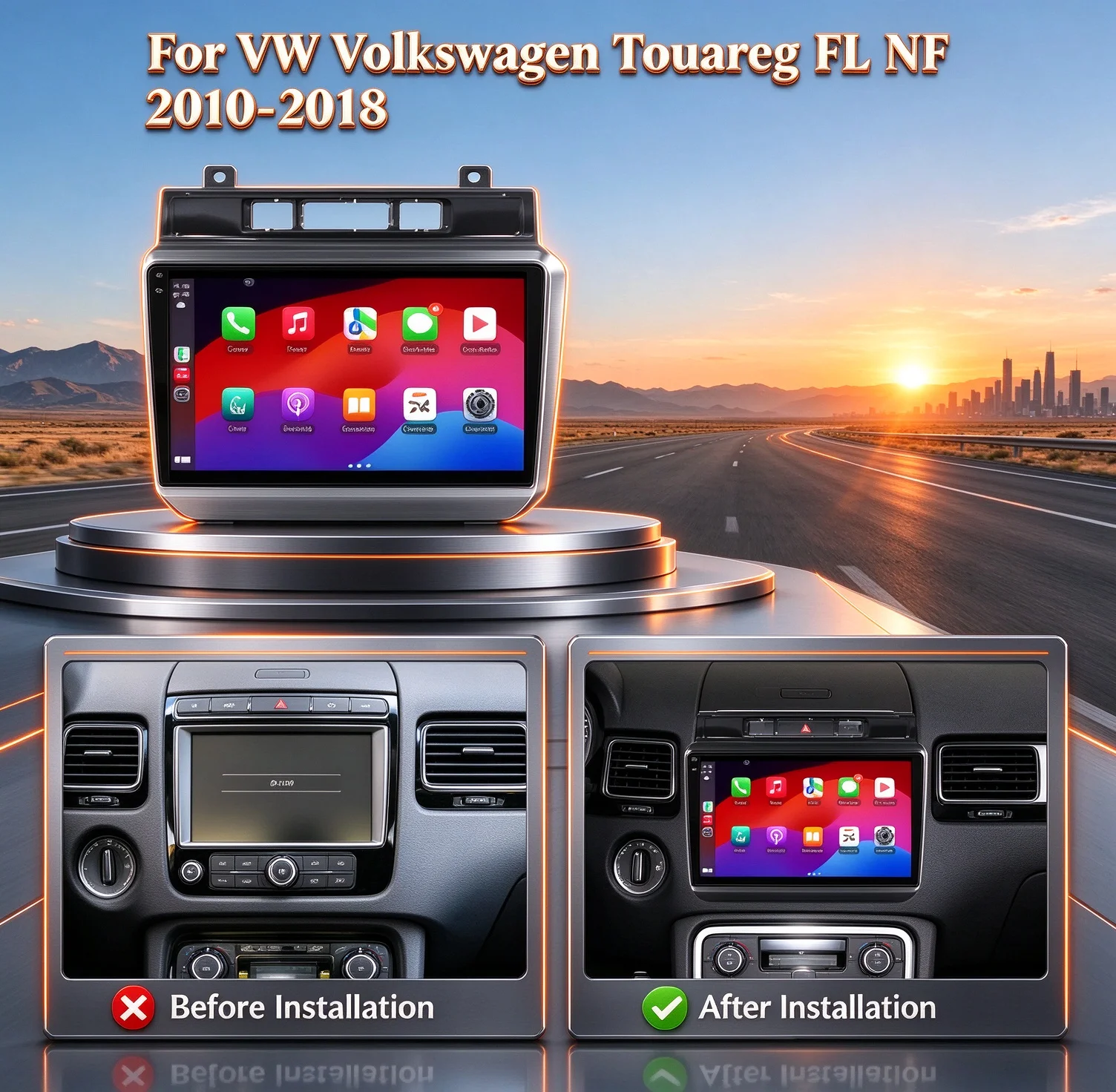 9 inch Car Radio Carplay For VW Volkswagen Touareg FL NF 2010-2018 Android 16 Multimedia Navigation Head Unit 2K QLED Screen