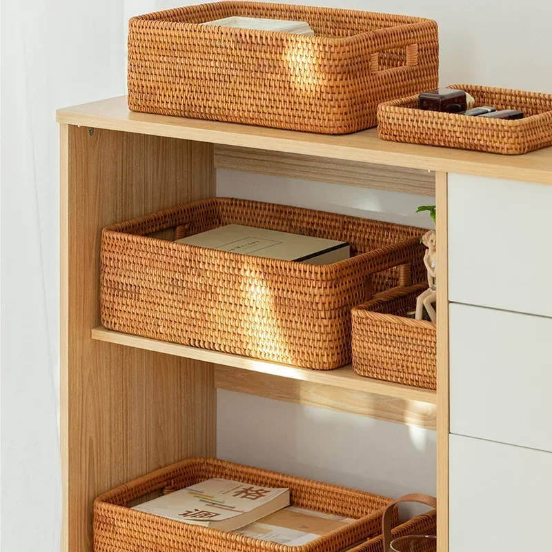 

Minimalist Home Rattan Storage Basket Rectangular Woven Vietnam Bamboo Woven Basket Box Sundries Sorting Clothing Storage Box