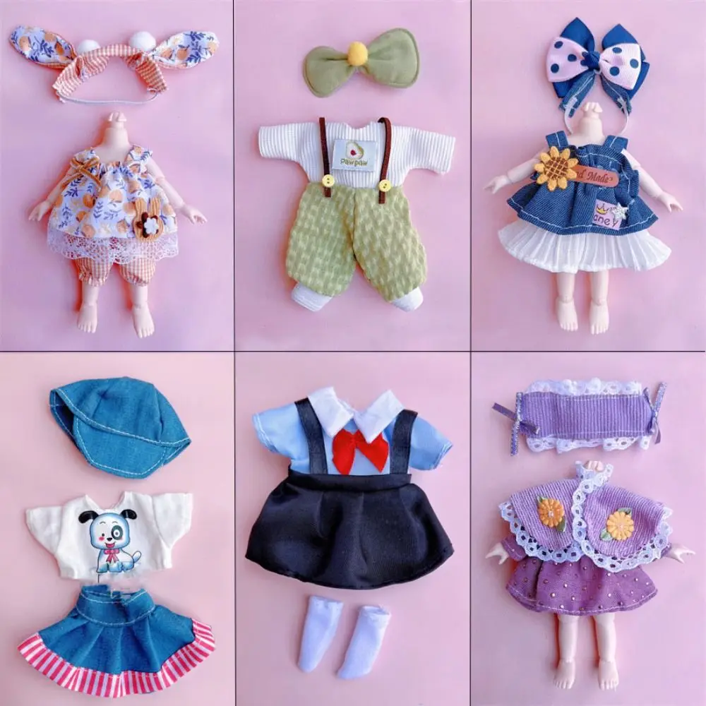Mini Cute Doll Clothes Dresses For 16-17cm Doll Outfit Suit Fashion Skirt For Ob11 Gsc 1/12 Bjd Molly Body Clothes Accessories
