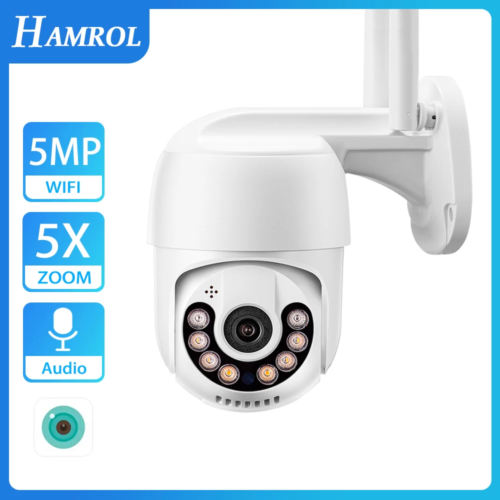 

HAMROL 1080P PTZ Wifi Camera ONVIF Outdoor 5MP Wireless IP Camera 5x Digital Zoom Auto AI Human Detection Color Nightvsion ICSEE