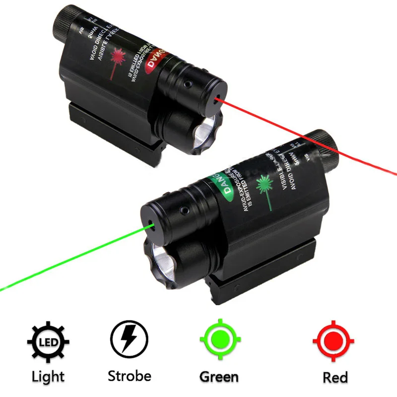 

Tactical LED Flashlight Green Red La-sers For Glock 17 19 22 Hunting Rifle 20mm 11mm Rail Dovetail Gun Airsoft Picatinny Light